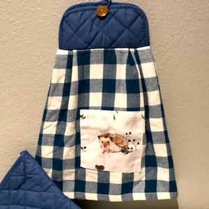 Hedgehog Hanging Towel Set handmade Blue/Wt Checkered Blueberry FINA…